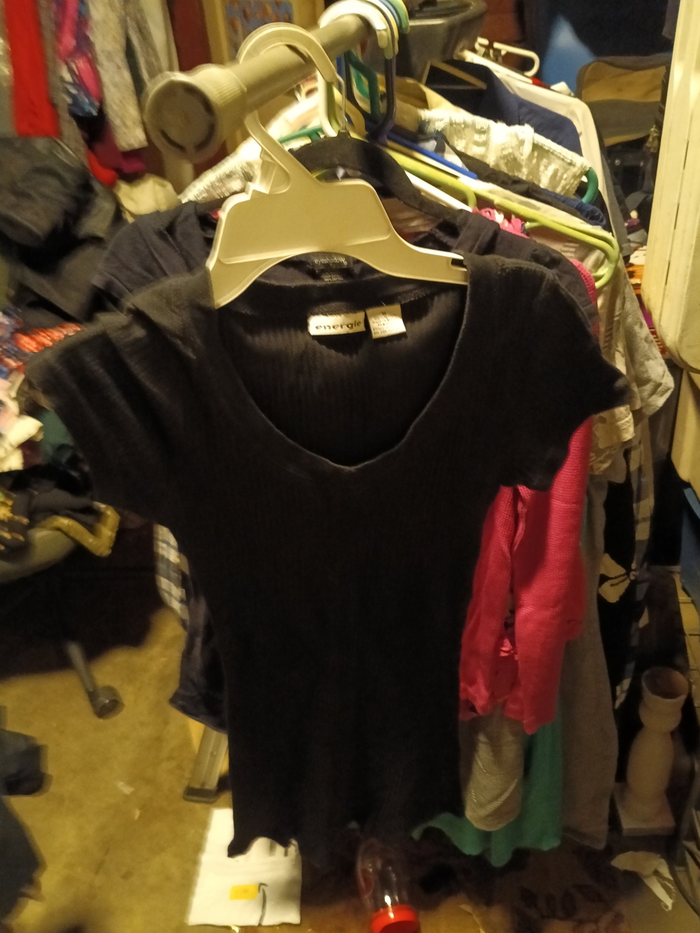 Energie Black Ribbed V-Neck Tank Top